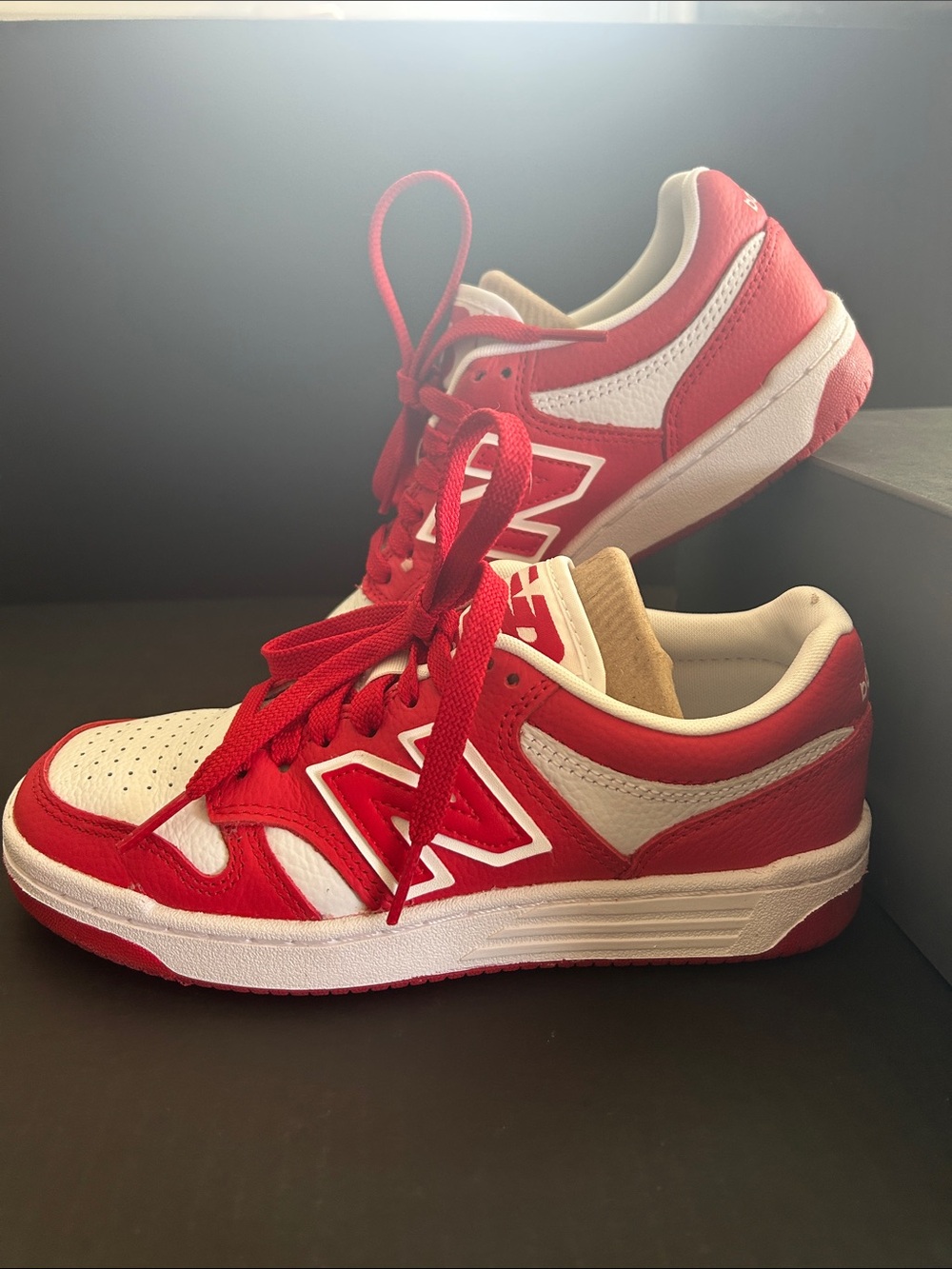 New Balance Red and White Low-Top Sneakers. New with Box. Size 51/2 but fits 6